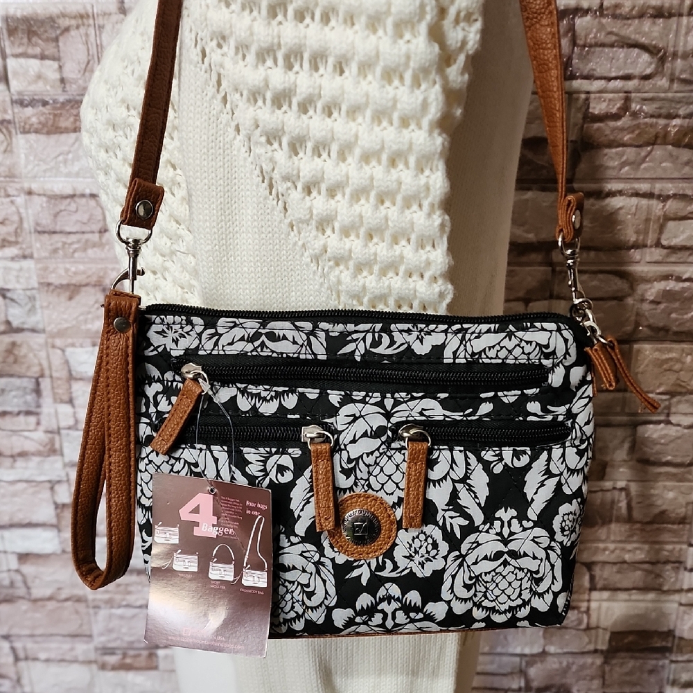 Stone Mountain Floral Black Gray & Brown Crossbody Bag Brand New